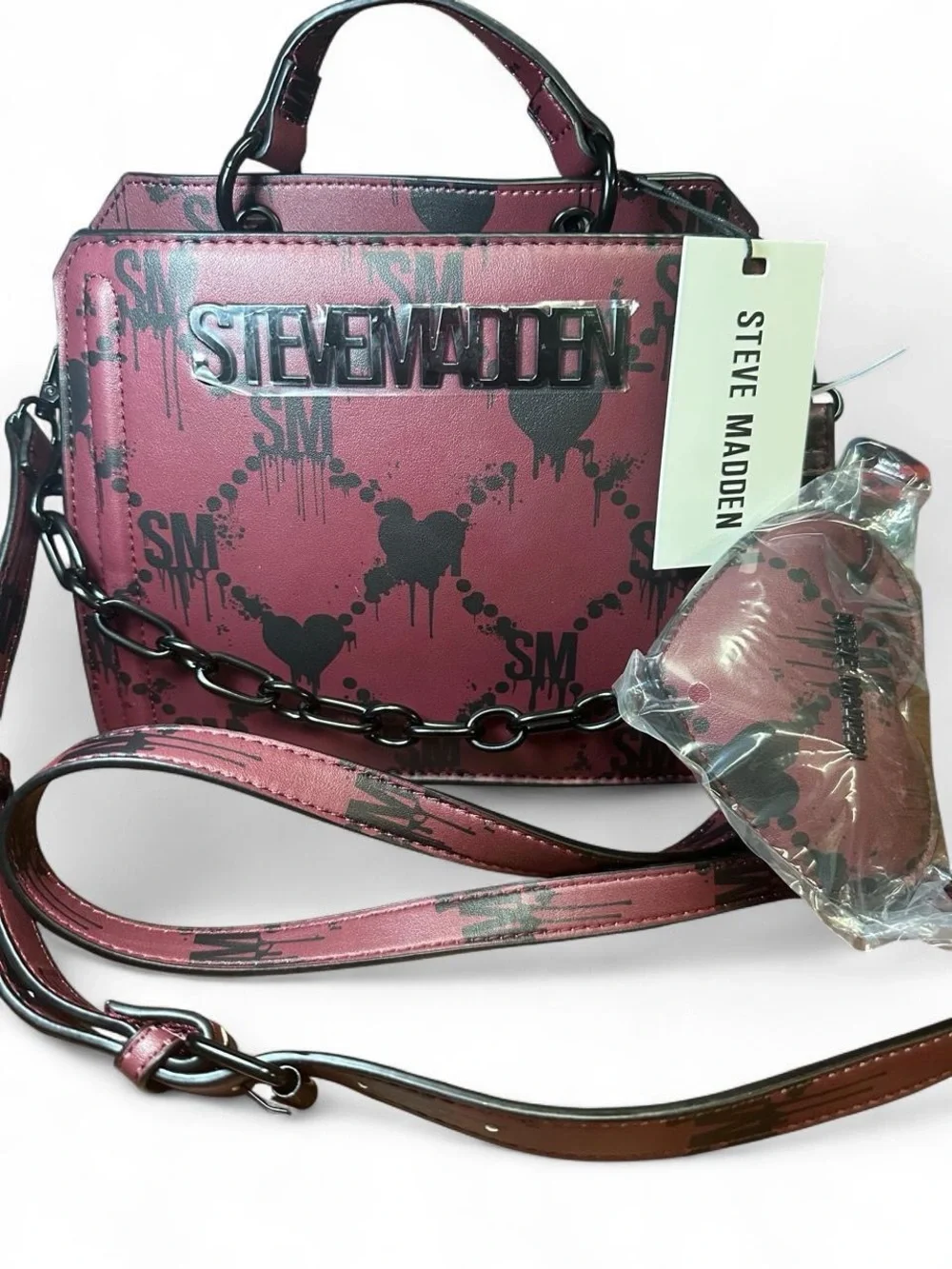 Steve Madden Wine & Black Bleeding Hearts Bevlyn Satchel, Halloween Edition